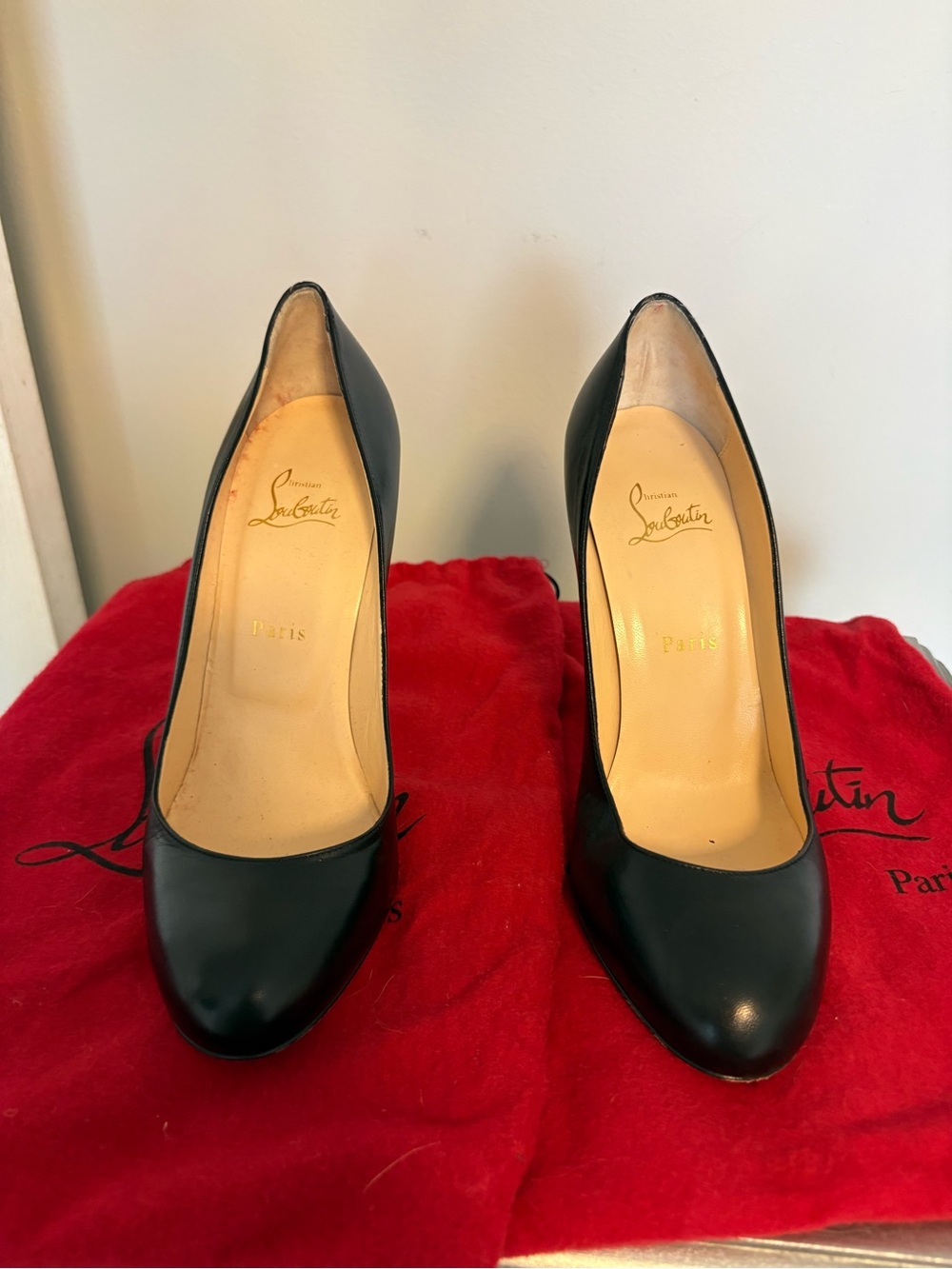Christian Louboutin Black Leather Pointed-Toe Pumps